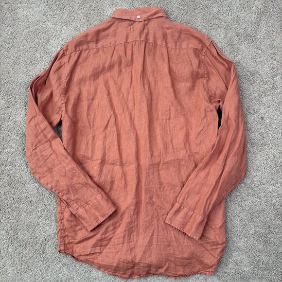 Taylor Stitch The Jack Shirt Men 40 Orange 100% Linen Long Sleeve Beach Vacation - Picture 7 of 7